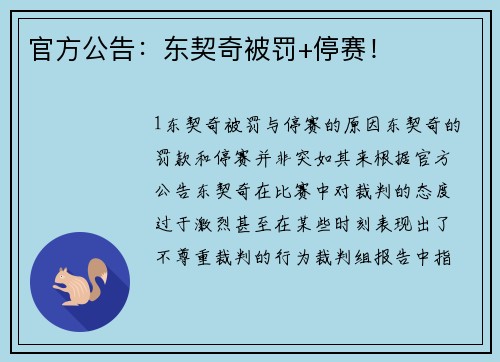 官方公告：东契奇被罚+停赛！